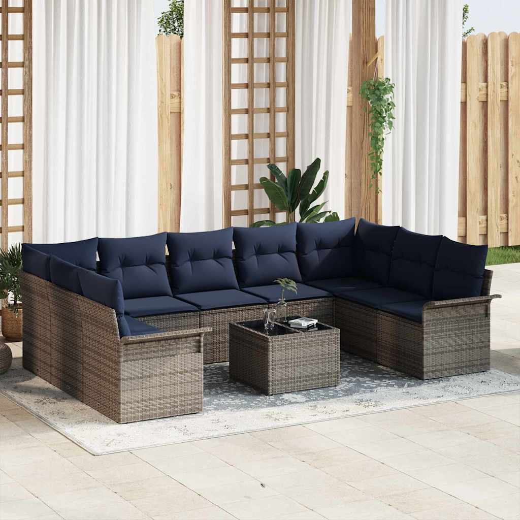 vidaXL Set de canapele pentru grădină cu pernă 10 pcs Gri poliratan
