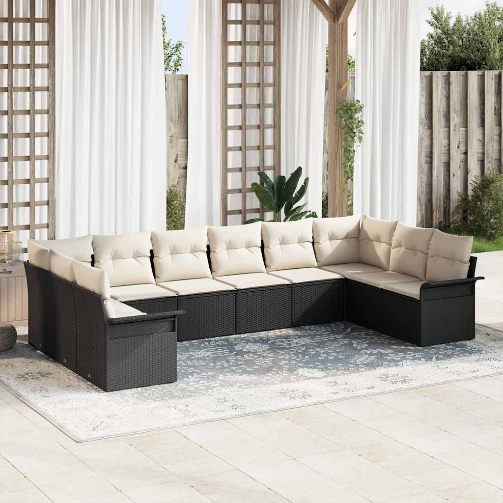 10-delers have sofa set med hynder sort polyrattan