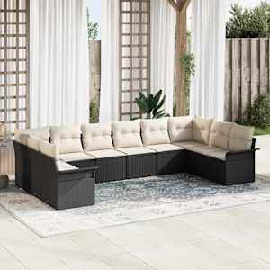 Vrtna sedežna garnitura z blazino 10 pcs Črna poli ratan