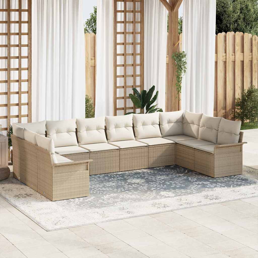 10 Delers Havemøbelsæt med Puder Beige Poly Rattan