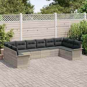 Sada zahradních pohovek 10 pcs Světle šedá polyratan - obrázek 3