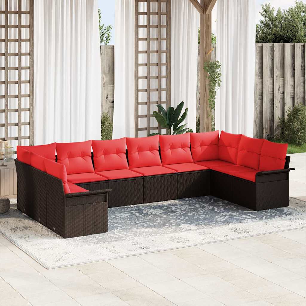 vidaXL Set de canapele pentru grădină cu pernă 10 pcs Maro poliratan