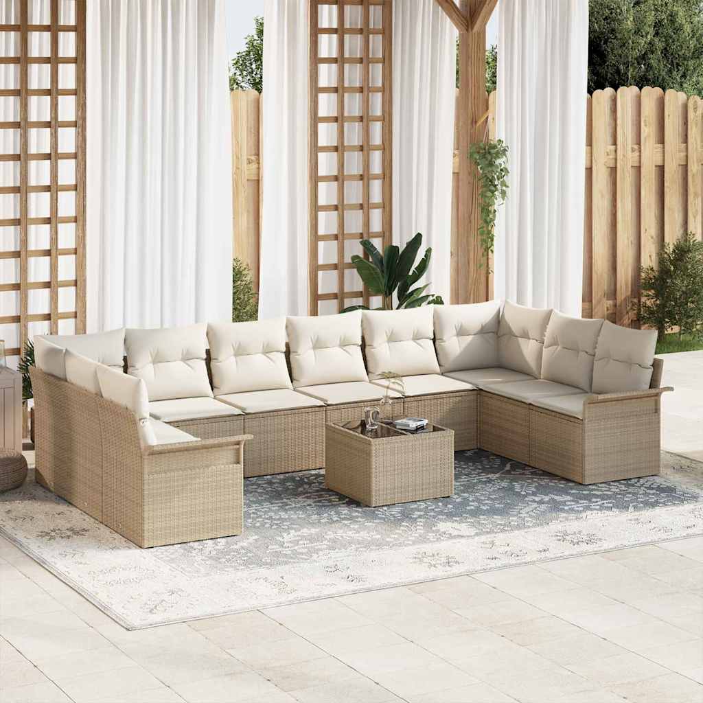 11-delers Have Sofa Sæt med Puder Brun Polyrattan