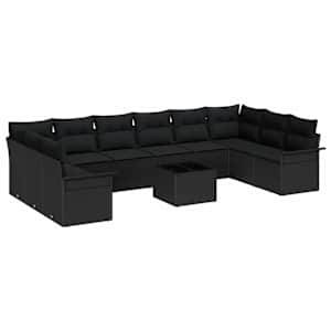 Sada zahradních pohovek s polštářem 11 pcs Černá Poly ratan - obrázek 2