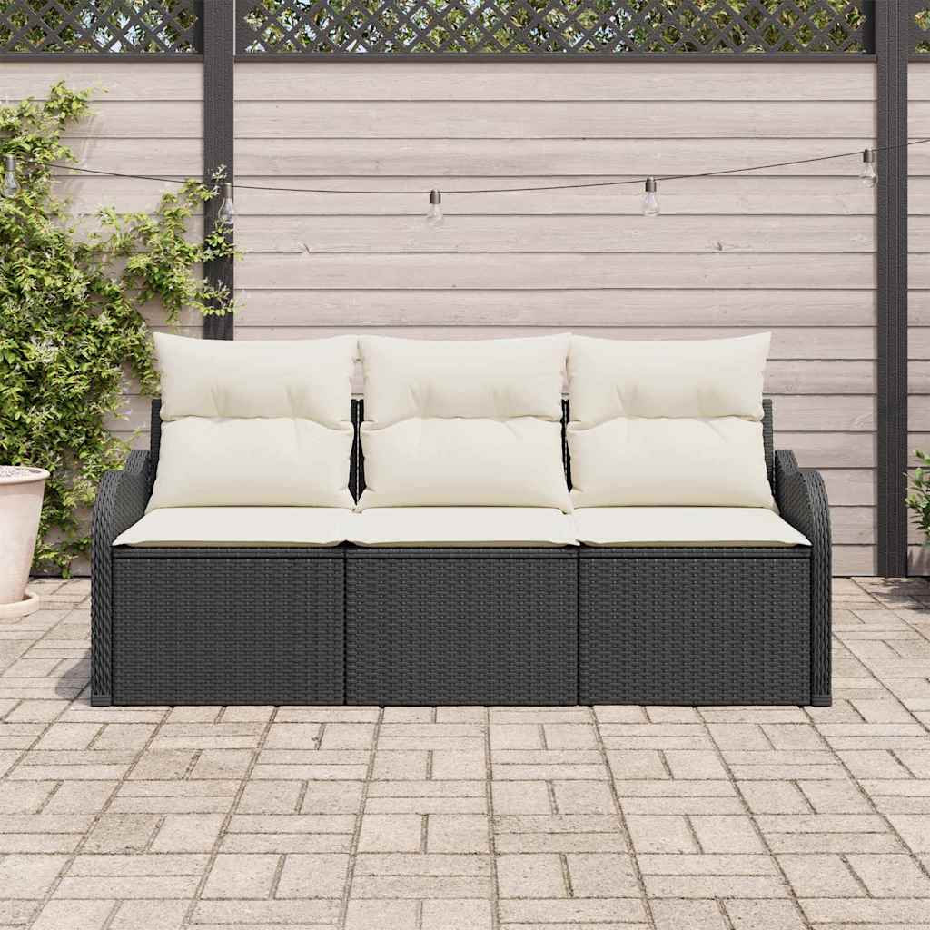 vidaXL 3-Delige Tuin Sofa Set met Kussens in Zwart van Poly Rattan