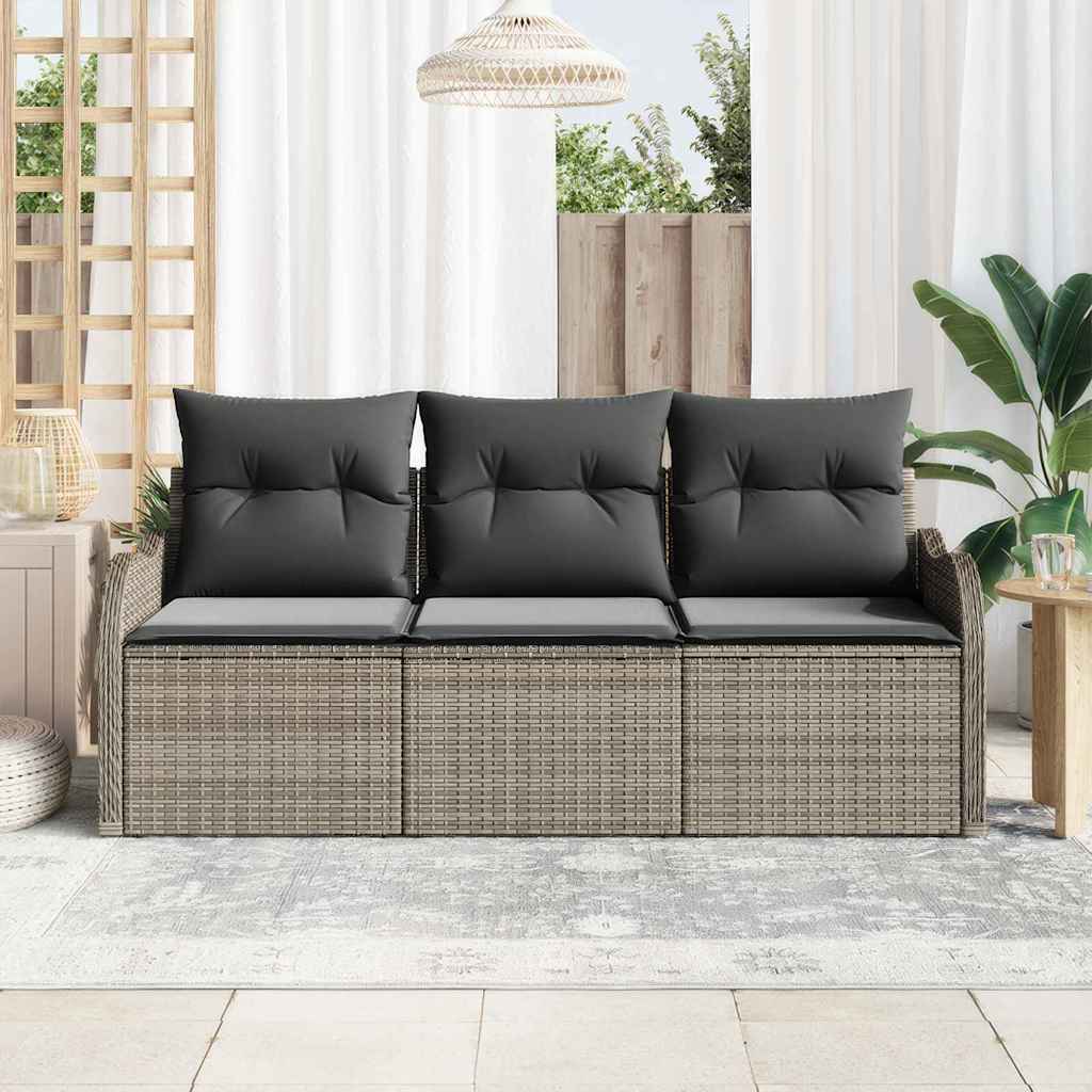 vidaXL 3-delige Tuin Sofa Set met Kussens in Grijs van Poly Rattan