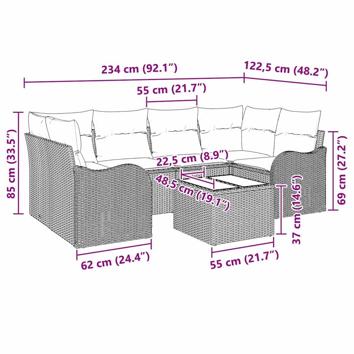 Havesofa Sæt Grå 55 x 55 x 37 cm polyrattan - Billede 9