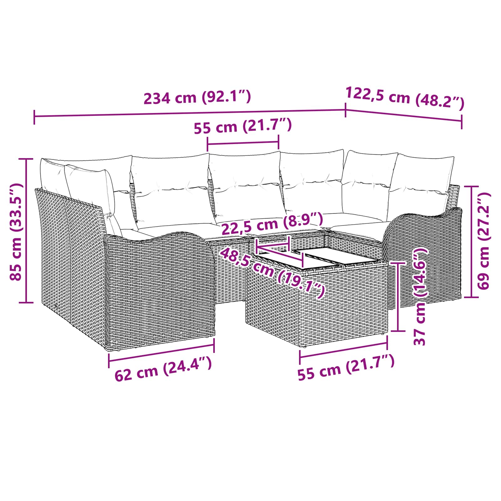 vidaXL Vrtna sedežna garnitura Siva 55 x 55 x 37 cm poli ratan - slika 9