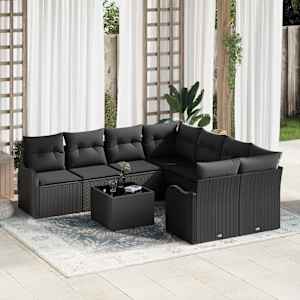 Vrtna sedežna garnitura z blazino 9 pcs Črna poli ratan