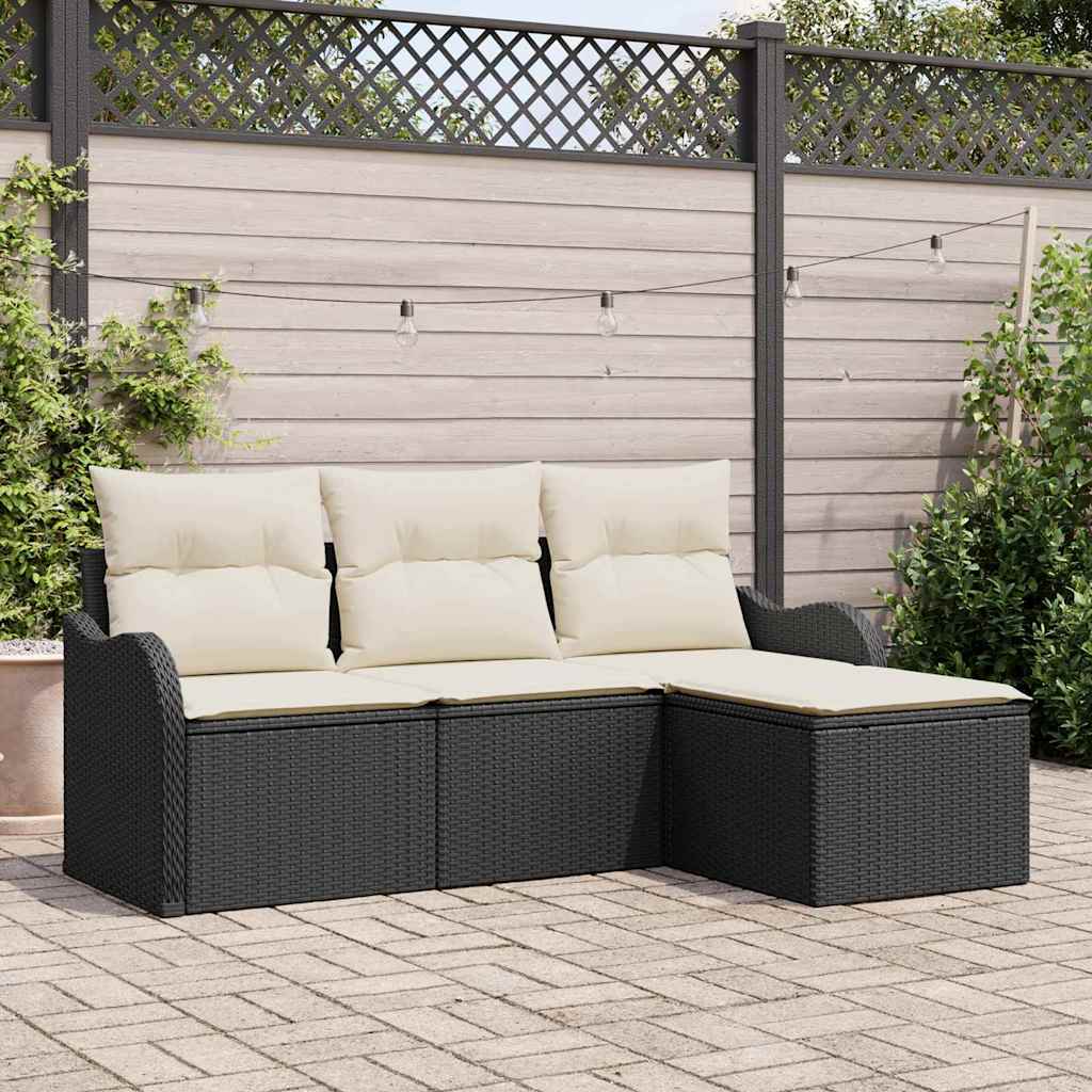 4 Tükki Aed Sofa Komplekt Padjadega Must Polü Rattan, vidaXL 2-Kohaline Aed Sofa Padjadega Must Polü Rattan