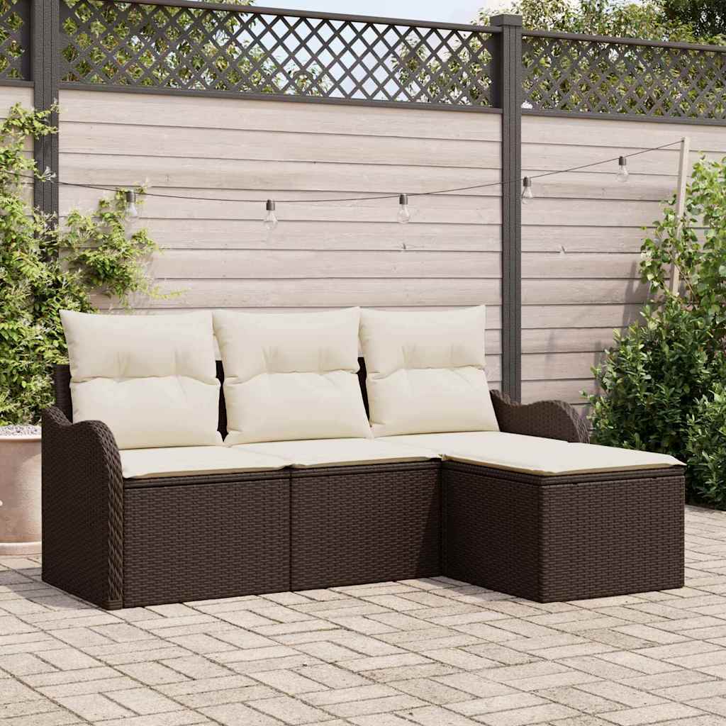 4 Stk Have Sofa Sæt med Puder Brun Poly Rattan, vidaXL 2-Sædet Have Sofa med Puder Brun Poly Rattan