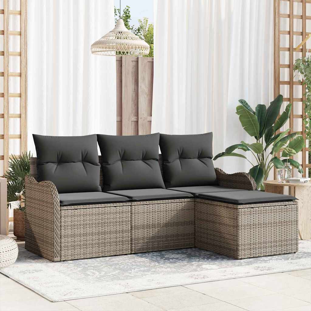 4 Stykke Have Sofa Sæt med Puder Grå Poly Rattan, vidaXL 2-Sæders Have Sofa med Puder Grå Poly Rattan