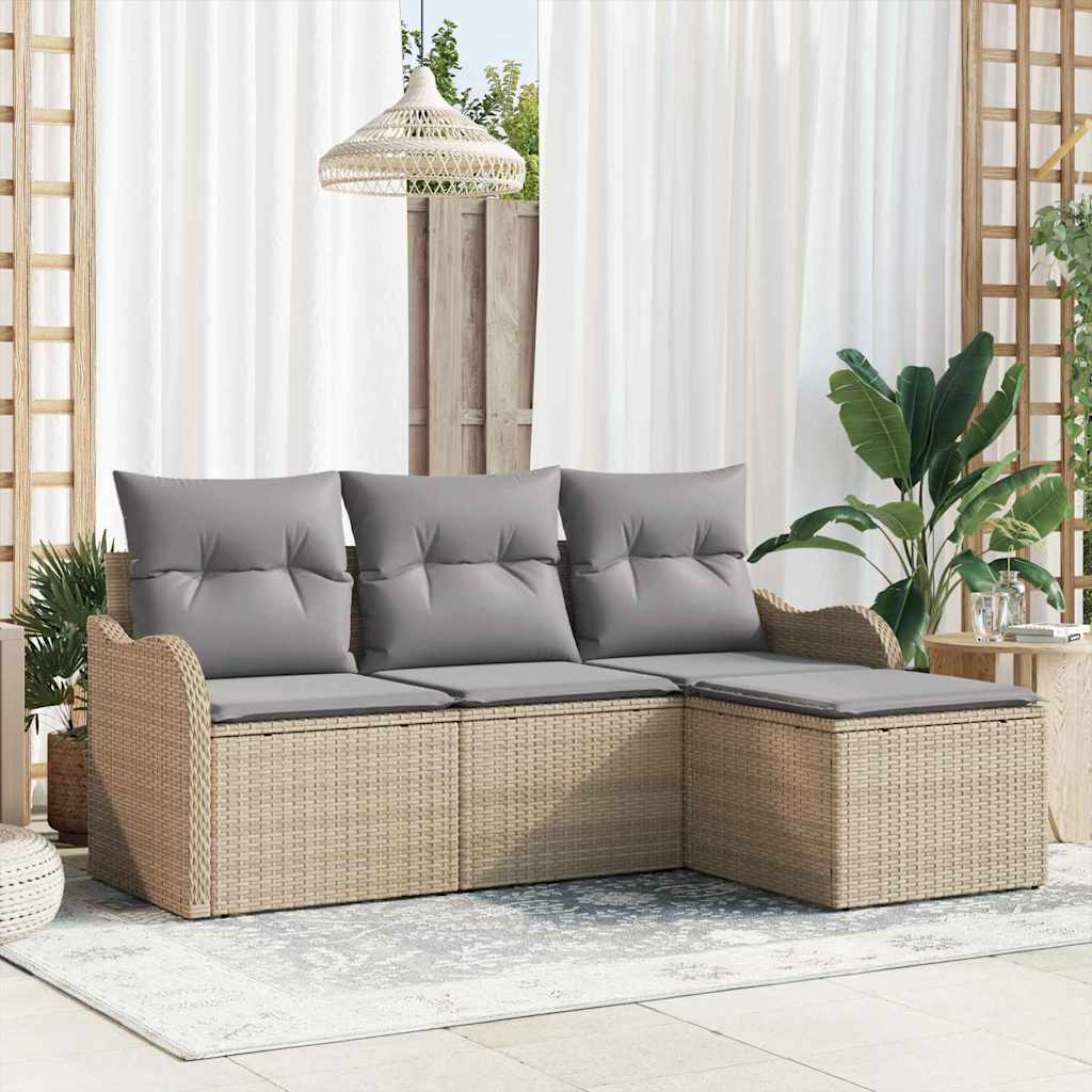 4 Personers Havemøbel Sæt med Hynder Beige Poly Rattan, vidaXL 2-personers Havemøbel Sofa med Hynder Beige Poly Rattan