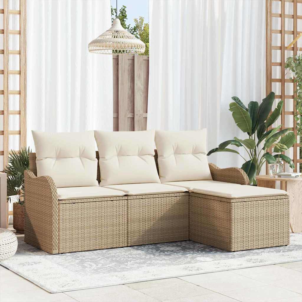 4-delt havesofa sæt med puder i beige poly rattan, vidaXL 2-personers havesofa med puder i beige poly rattan