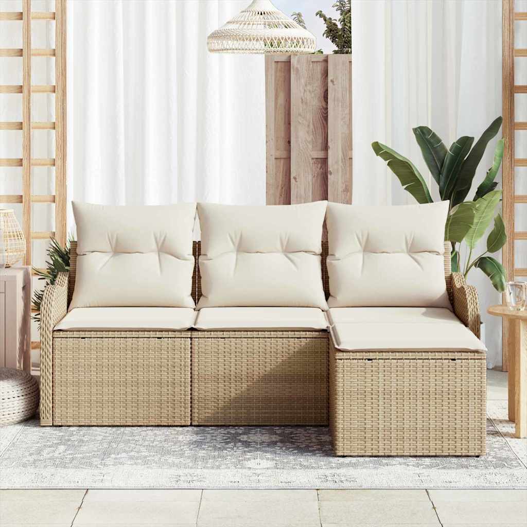 vidaXL 4-delige tuinsofa set met kussens in beige poly rattan