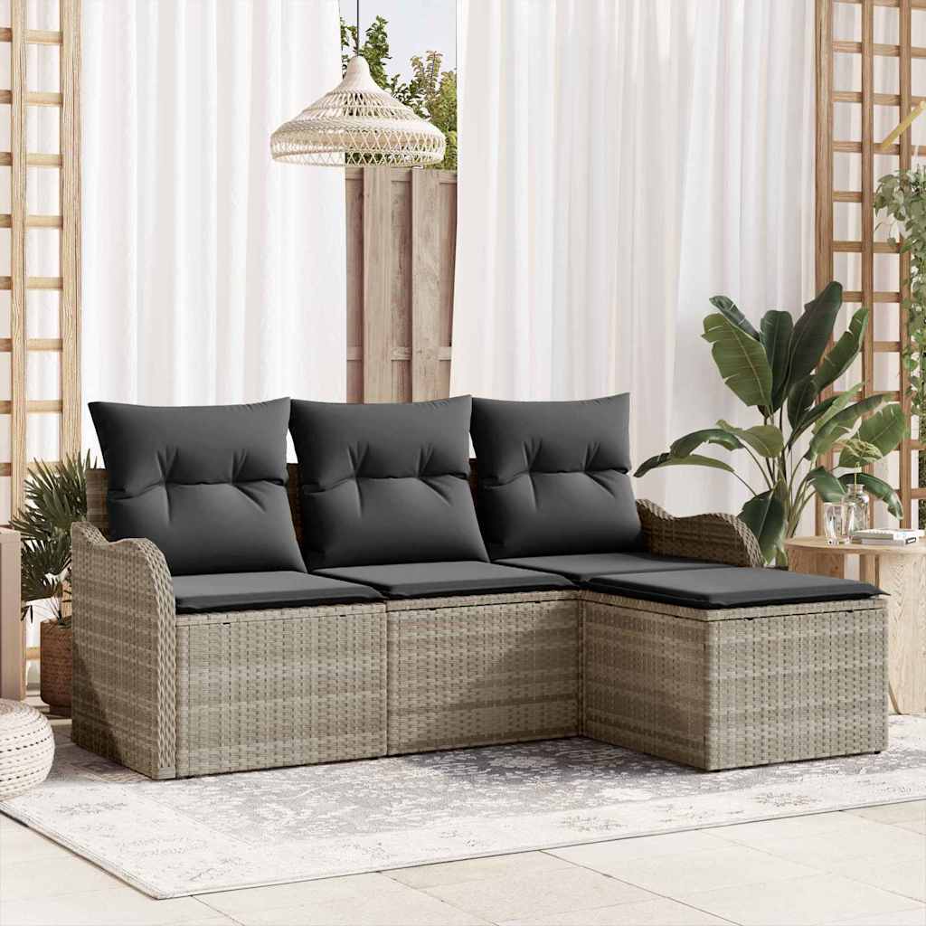 4 Delt Havesofa Sæt med Puder Lysegrå Poly Rattan, vidaXL 2-sæders Havesofa med Puder Lysegrå Poly Rattan