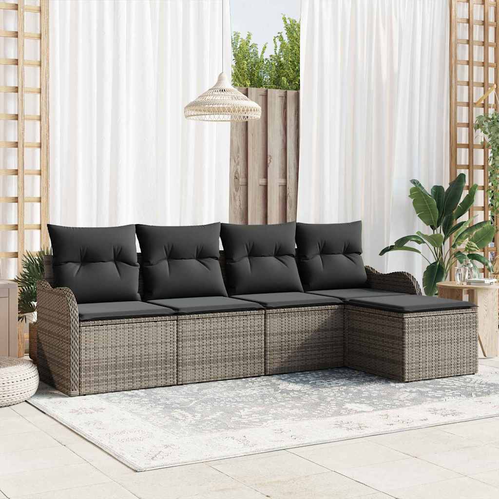 5 Stykke Have Sofa Sæt med Puder Grå Poly Rattan, vidaXL 2-personers Have Sofa med Puder Grå Poly Rattan