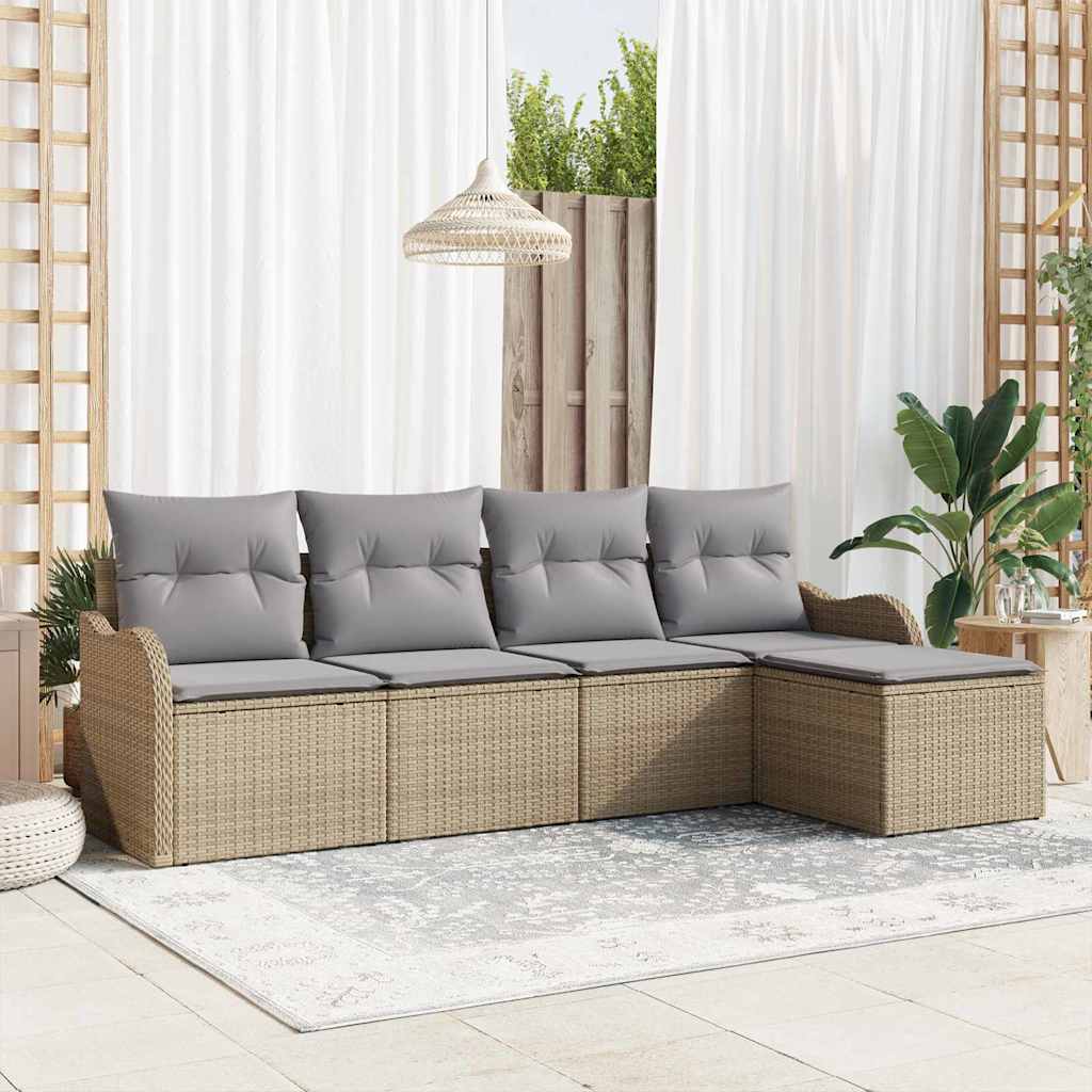 5-delt havesofasæt med puder i beige poly rattan, vidaXL 2-personers havesofa med puder i beige poly rattan