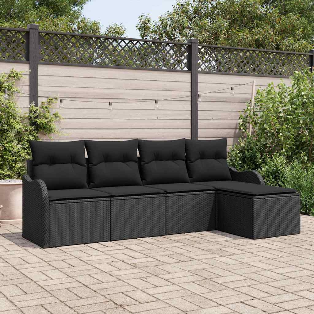 5 stk havensofa sæt med puder sort poly rattan, vidaXL 2-personers havensofa med puder sort poly rattan