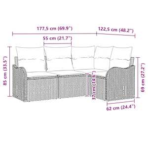 Sada zahradních pohovek 4 pcs Černá polyratan - obrázek 8