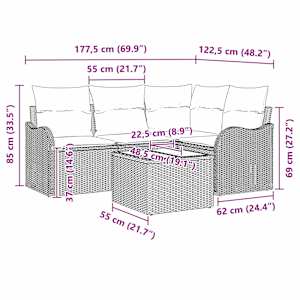 Sada zahradních pohovek 5 pcs Černá polyratan - obrázek 9
