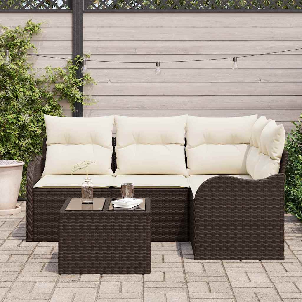 vidaXL 4-delige tuinsofaset met kussens in grijs poly rattan