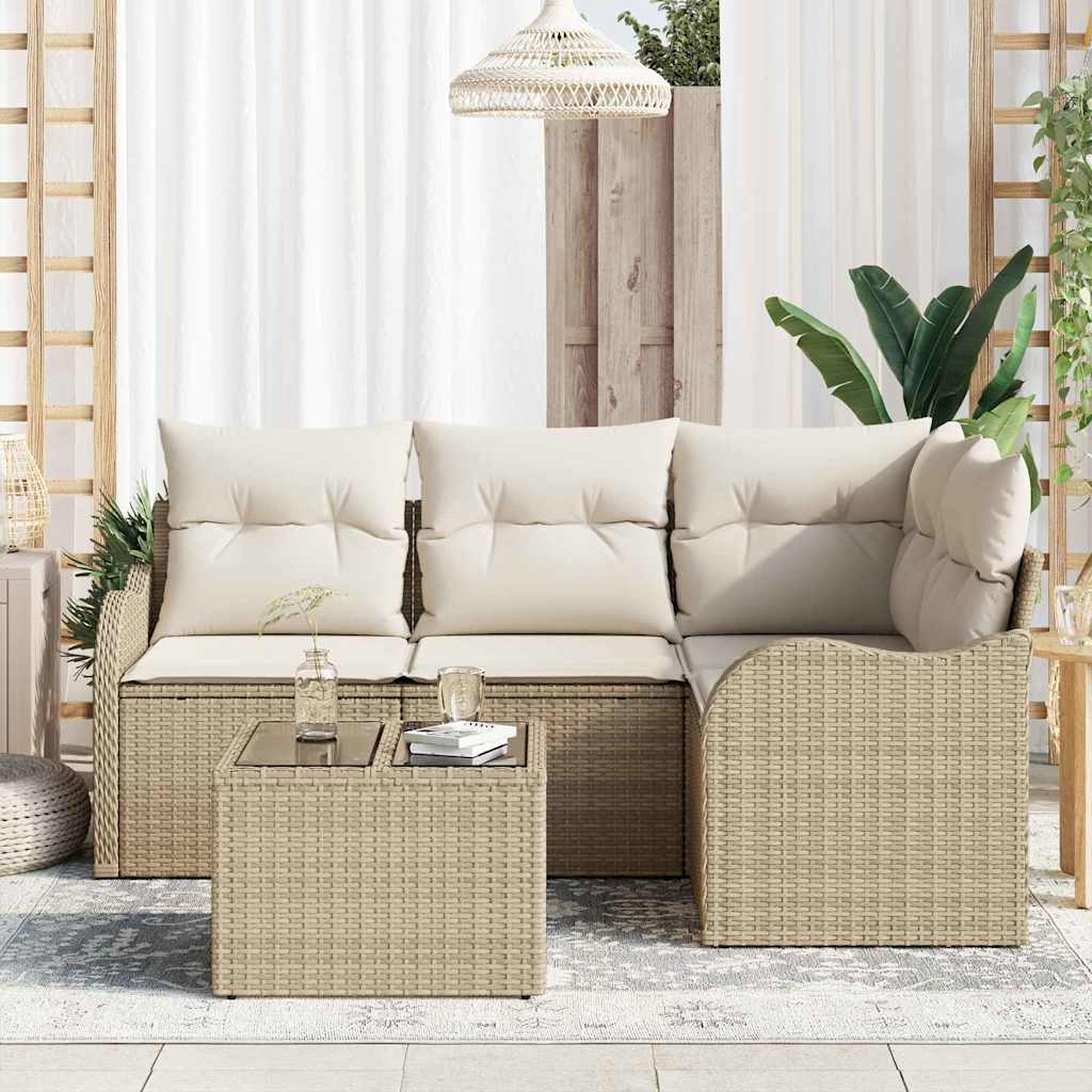 vidaXL 5-delige tuinset met kussens in bruin poly rattan