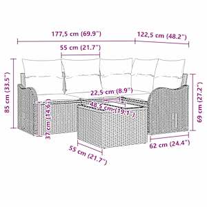 Sada zahradních pohovek 5 pcs Béžová polyratan - obrázek 9
