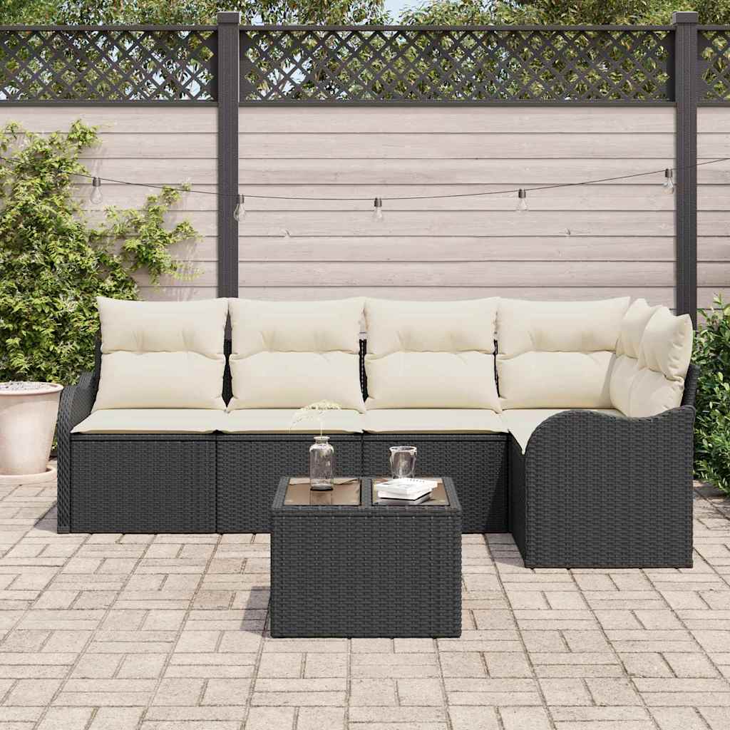 vidaXL 5-delige tuinset met kussens van bruin poly riet