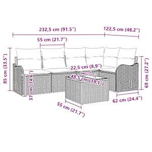 Vrtna sedežna garnitura z blazino 6 pcs Bež Poly ratan - slika 9