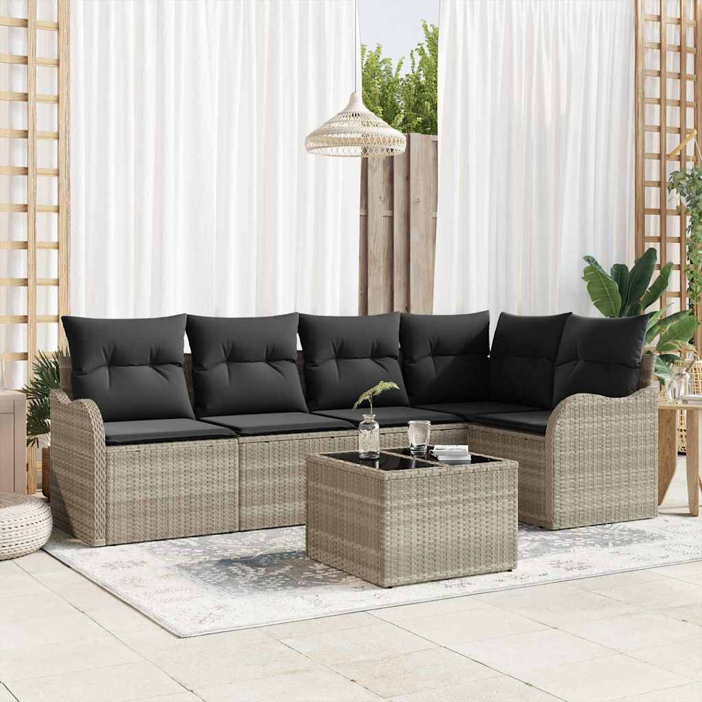 6-delers have sofa sæt med puder i grå poly rattan, vidaXL 2-personers have sofa med puder i lysegrå poly rattan