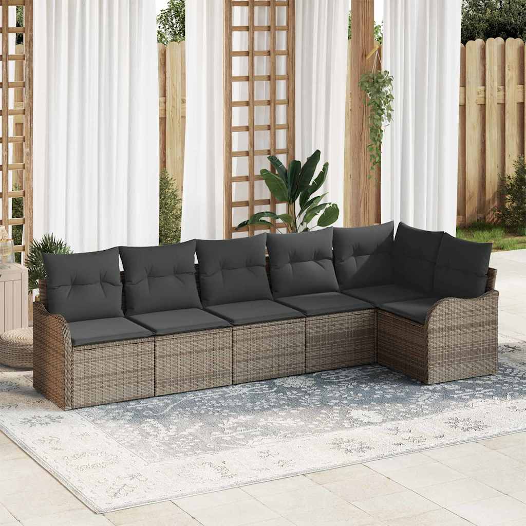 6-delt Have Sofa Sæt med Puder Grå Poly Rattan, vidaXL 2-personers Have Sofa med Puder Grå Poly Rattan