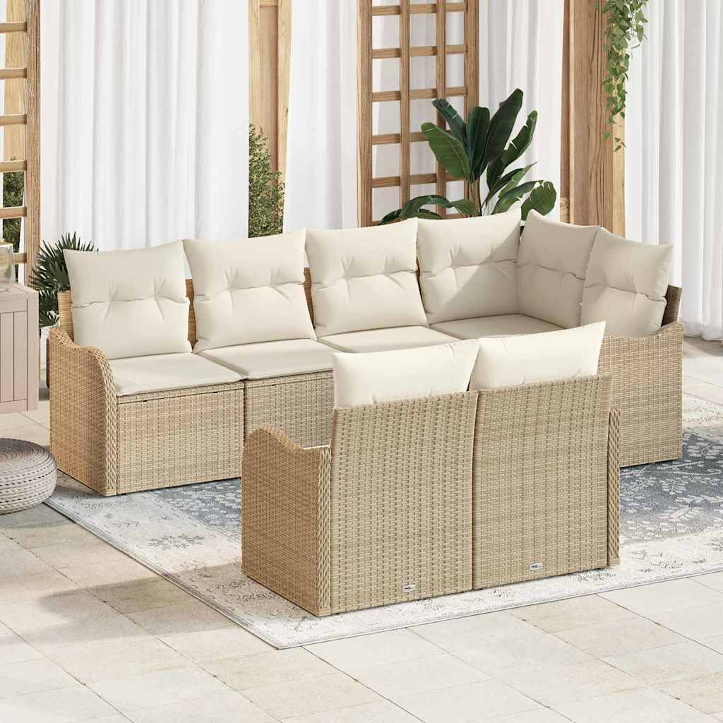 vidaXL 7-teiliges Gartensofa-Set mit Kissen in Beige aus Poly Rattan