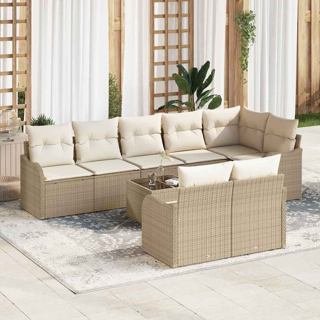 9-delt Havemøbel Sofa Sæt med Puder Brun Poly Rattan, vidaXL 2-sæders Havemøbel Sofa med Puder Beige Poly Rattan