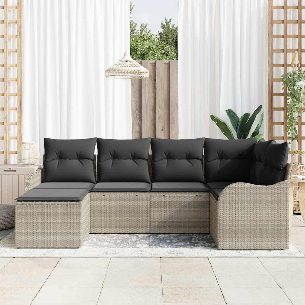 Thumbnail - vidaXL Garten-Sofa-Set mit Kissen 6 pcs Hellgrau Poly Rattan
