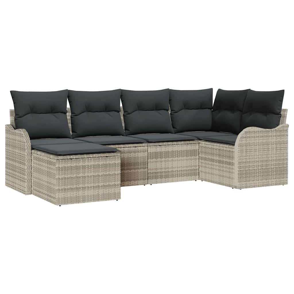 Thumbnail - vidaXL Garten-Sofa-Set mit Kissen 6 pcs Hellgrau Poly Rattan