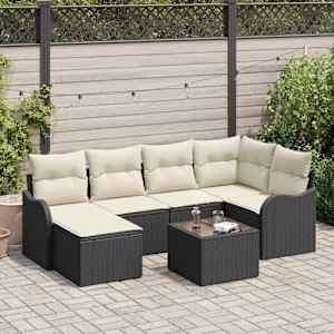 Sada zahradních pohovek s polštářem 7 pcs Černá Poly ratan - obrázek 1
