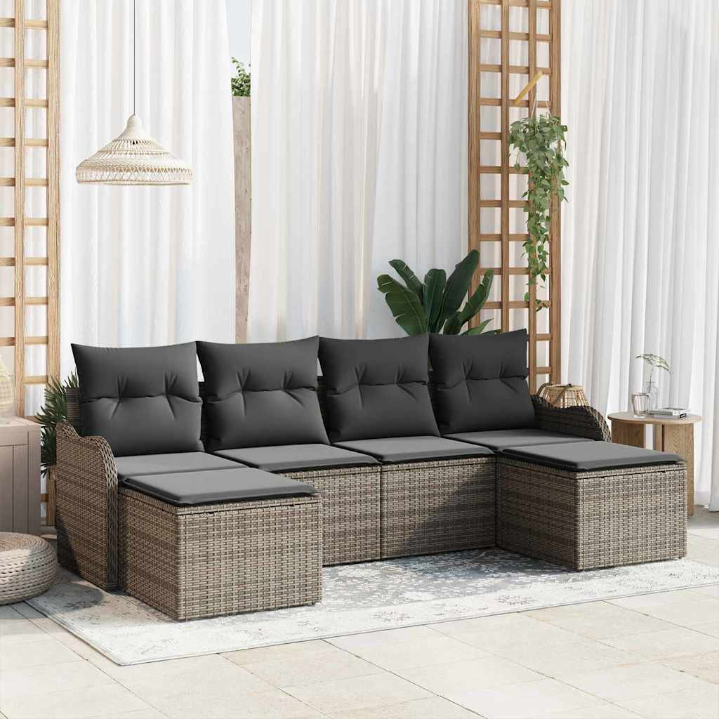 Garden Sofa Set with Cushion 6 pcs Grey Poly rattan 3345809