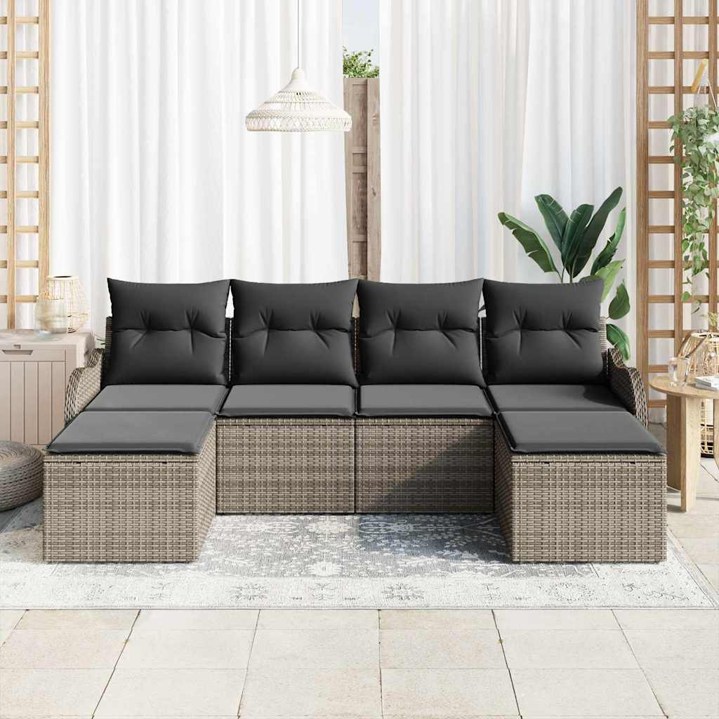 Garden Sofa Set with Cushion 6 pcs Grey Poly rattan 3345809