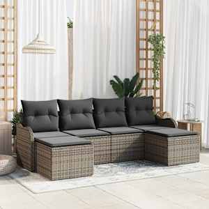 Vrtna sedežna garnitura z blazino 6 pcs Siva Poly ratan