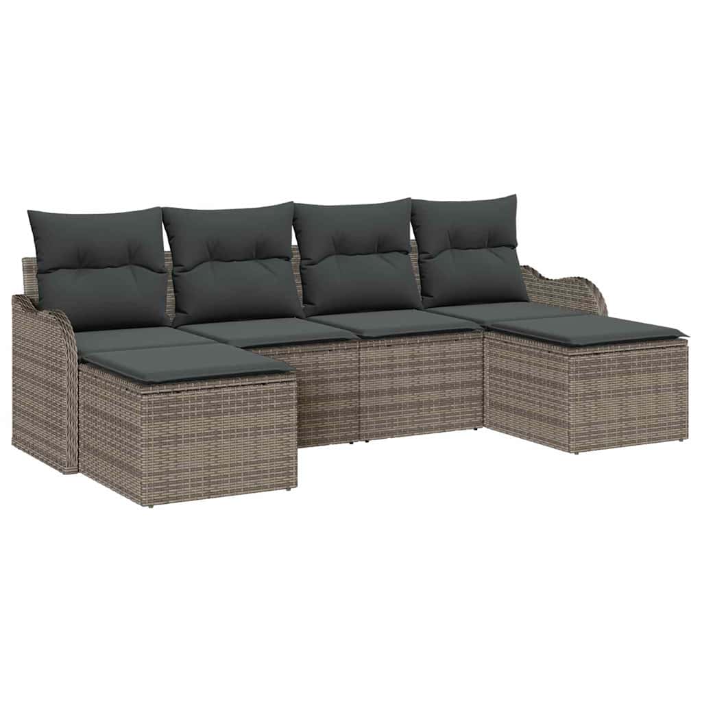 Garden Sofa Set with Cushion 6 pcs Grey Poly rattan 3345809