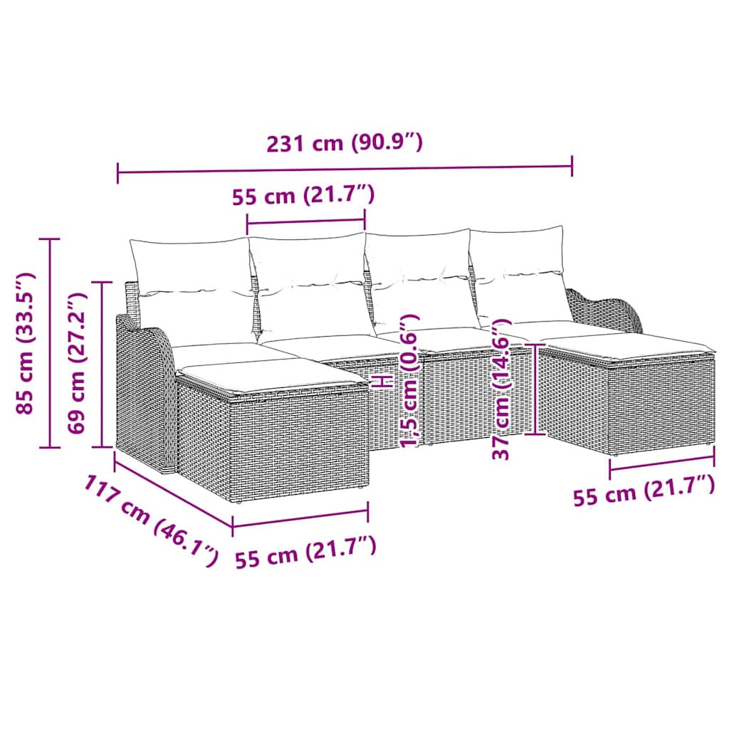 Garden Sofa Set with Cushion 6 pcs Grey Poly rattan 3345809