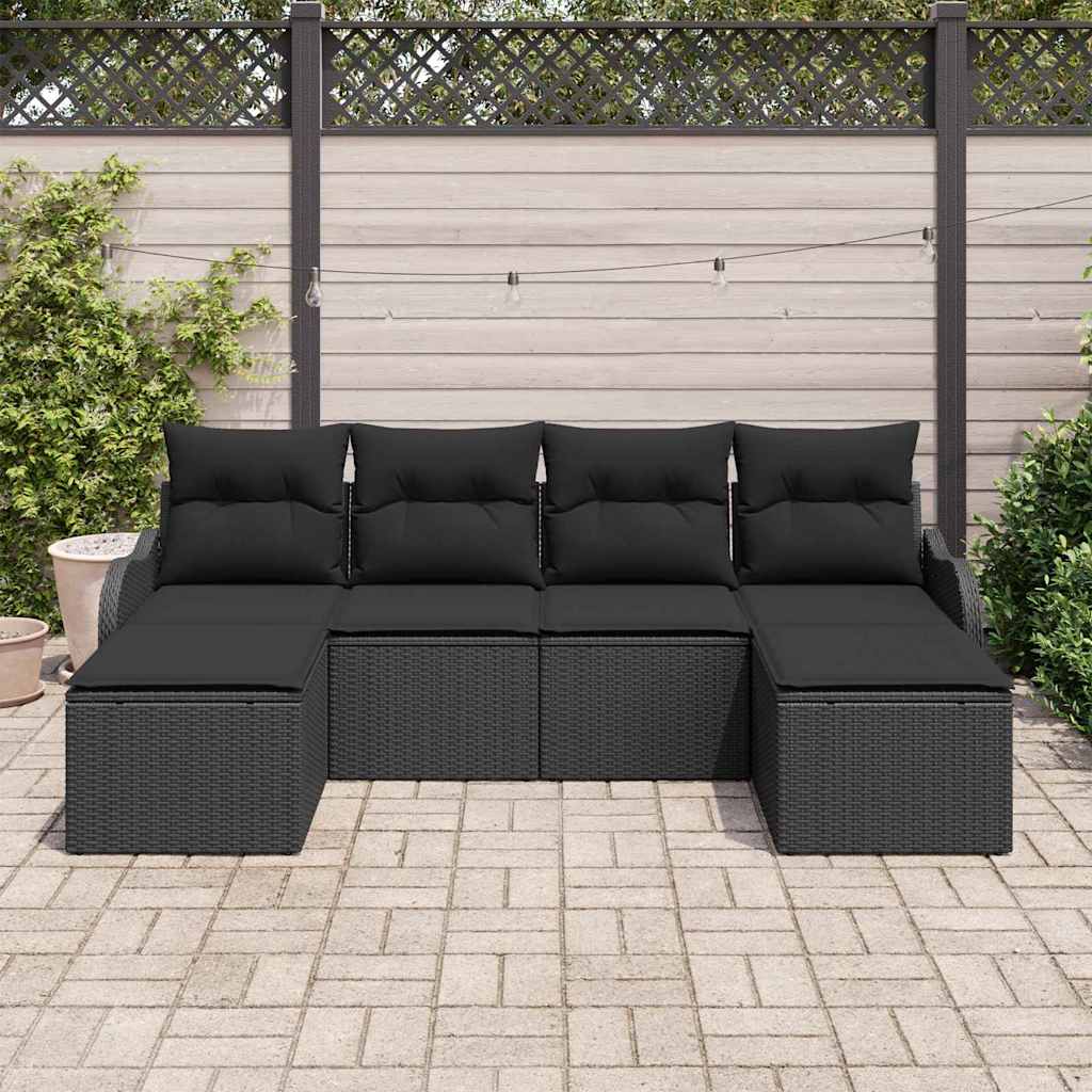 vidaXL 6-delige tuinsofa set met kussens in zwart poly rattan