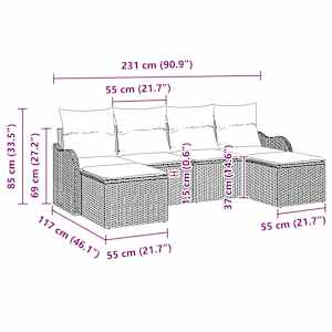 Sada zahradních pohovek s polštářem 6 pcs Černá Poly ratan - obrázek 8