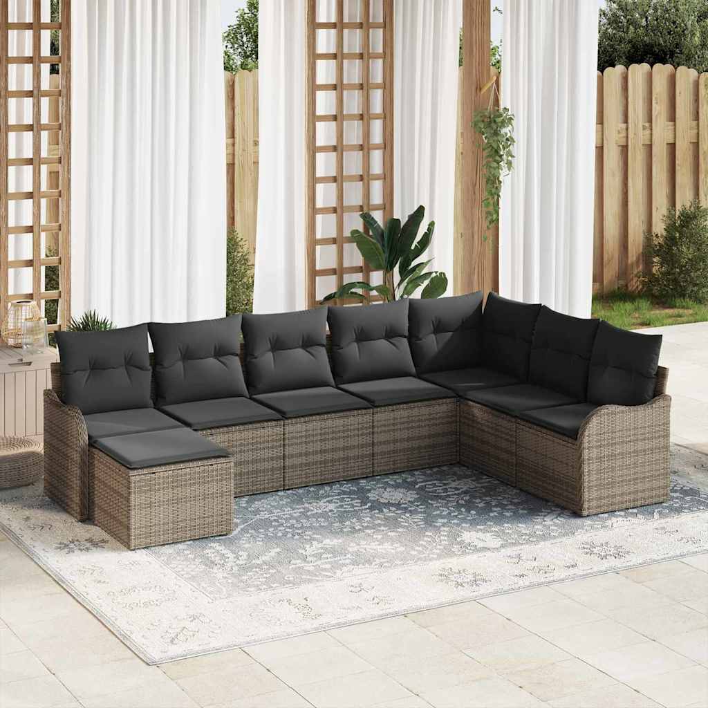 8 Stykker Have Sofa Sæt med Puder Grå Poly Rattan