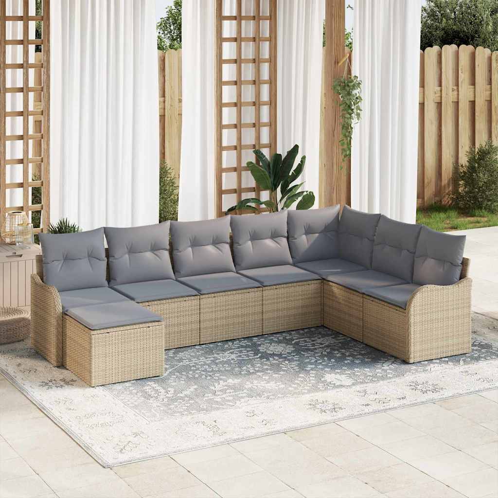 8 Delers Have Sofa Sæt med Puder Beige Poly Rattan&&vidaXL 2-Personers Have Sofa med Puder Beige Poly Rattan