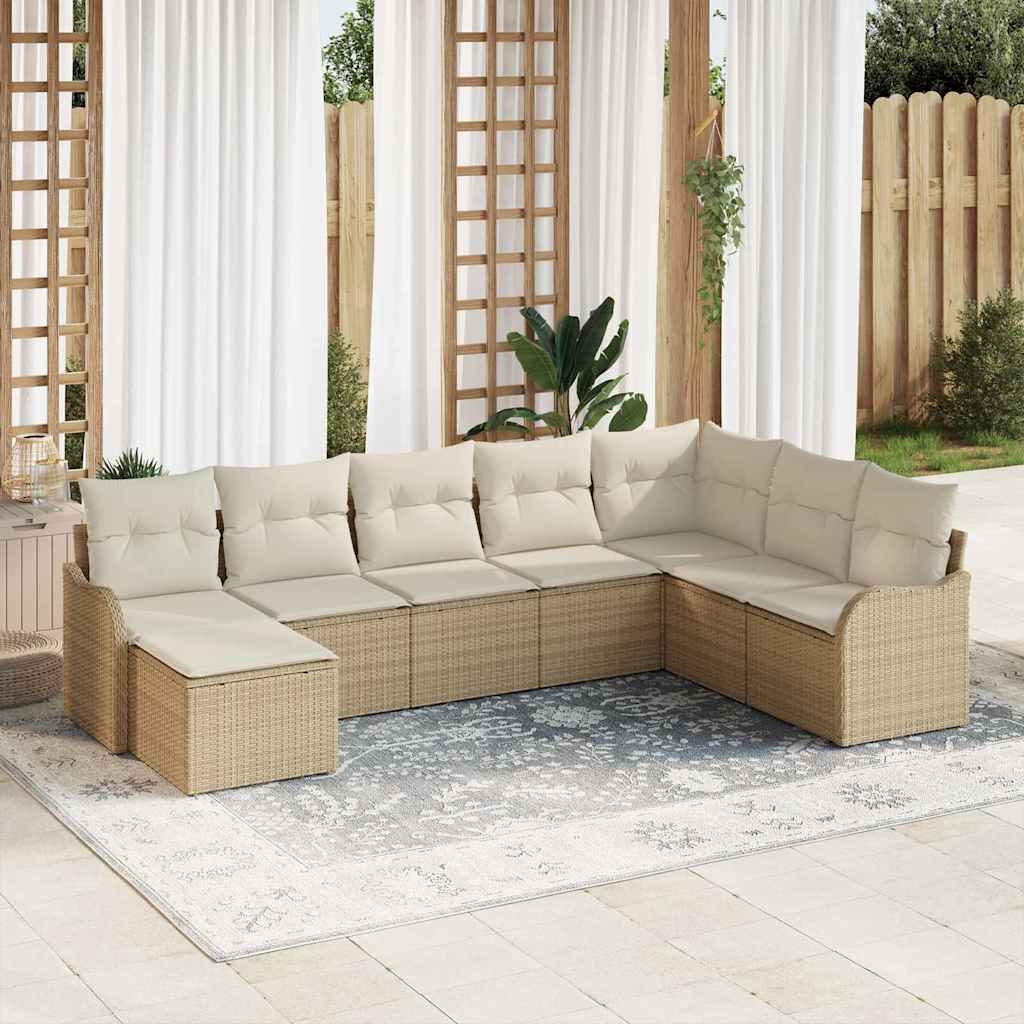 8-delt havnesofa sæt med puder i beige, poly rattan, vidaXL 2-sæders havnesofa med puder i beige, poly rattan