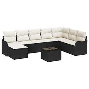 Sada zahradních pohovek 9 pcs Černá polyratan - obrázek 2
