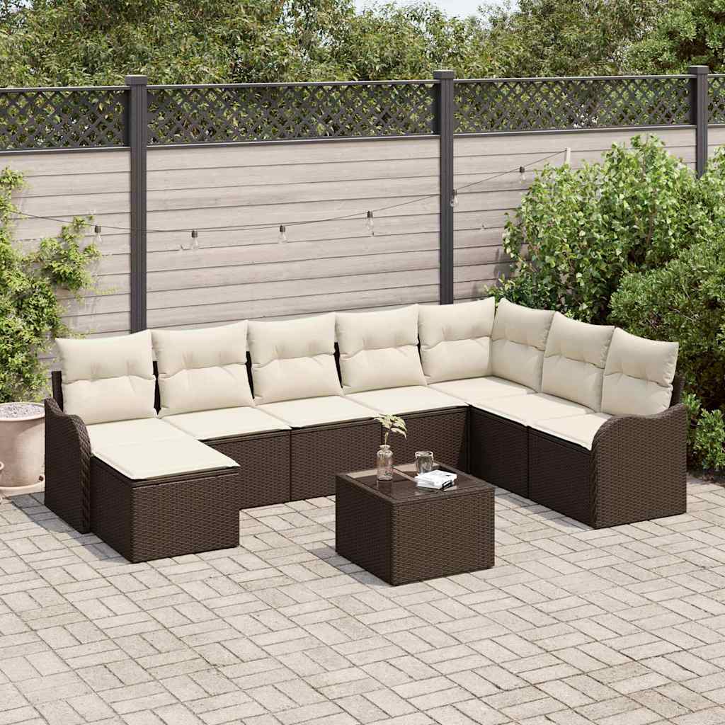 8-teiliges Garten Sofa Set mit Kissen Grau Poly Rattan