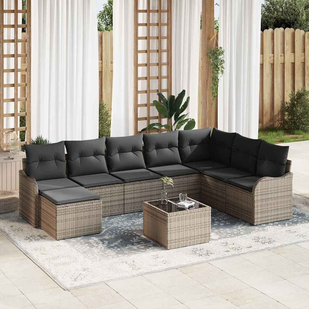 8-teiliges Garten Sofa Set mit Kissen in Schwarz Poly Rattan